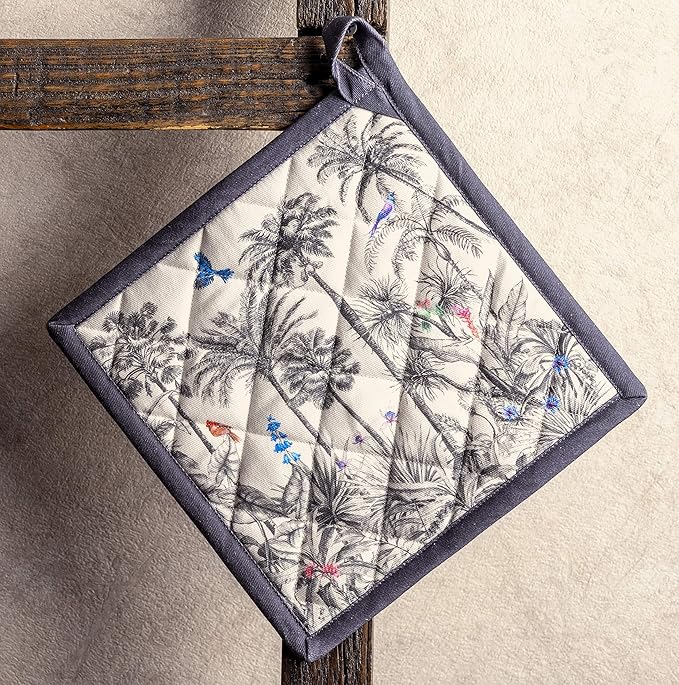 Maison d' Hermine Pot Holders 100% Cotton Heat Resistant Potholders 8" x 8" Hot Pads with Loop BBQ, Cooking, Baking, Grilling, Kitchen, Handling Hot Pans (Pack of 1, Amazonia)
