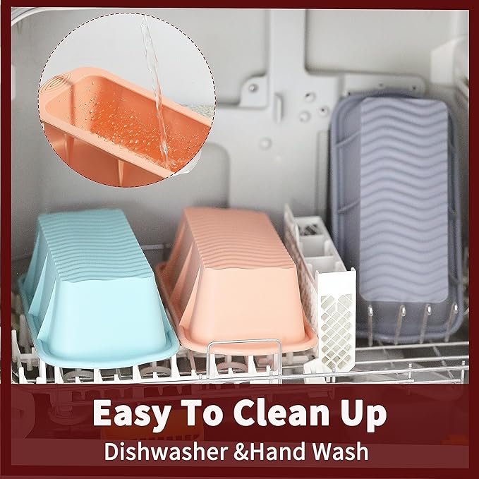 3PCS Silicone Bread Loaf Pan, Non-Stick Bread Pans for Baking, Easy Release Loaf Pan, Great for Homemade Bread, Cakes, Brownies, Dishwasher Safe (3 Colors, Nesting Design)