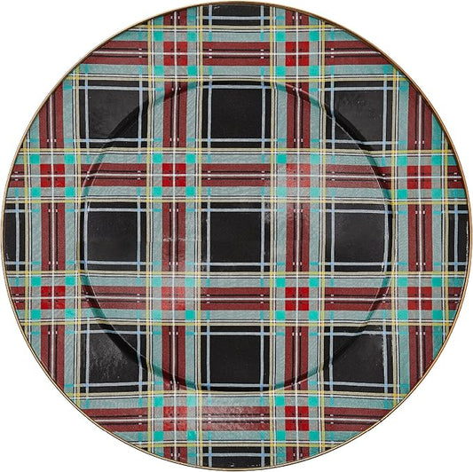 MACKENZIE-CHILDS Enamel Serving Platter, Decorative Serving Platter for Food, 16 Inches, Black Tartan