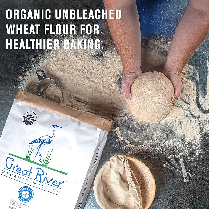 Great River Organic Milling Organic Unbleached Wheat Bread Flour | Artisan Bread Flour for Baking | Multi-Purpose Wheat, Unbromated, Non-GMO, Kosher | 25 Lb (Pack Of 1)