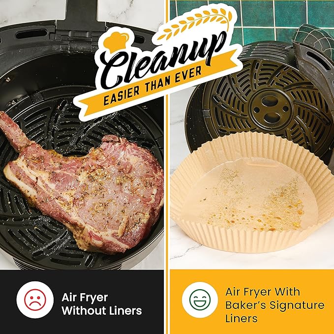 Air Fryer Liners for Ninja, 125 Pcs Round Disposable Airfryer Paper Liners – Non-Stick and Oil Proof for Easy Cleanup, Great for Oven, Pans & Baking – 8 Inch for 5-8 qt Basket by Baker's Signature