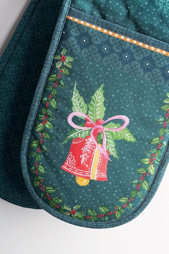 Maison d' Hermine Double Oven Mitts 100% Cotton 7"x35" Double Oven Mitt Heat Resistant BBQ Cooking Gloves with Loop, Baking, Grilling, Home, Kitchen, Handling Hot Pans (Hygge Christmas)