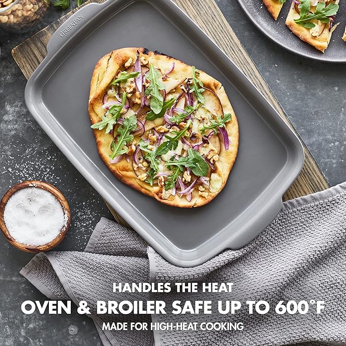 GreenPan Premiere Ovenware Healthy Ceramic Nonstick 18" x 13" Half Rectangular Baking Pan, PFOA & PFAS-Free, Warp-Free Bakeware, Durable Quick Heating Tray, Oven Safe to 600F, Dishwasher Safe, Gray