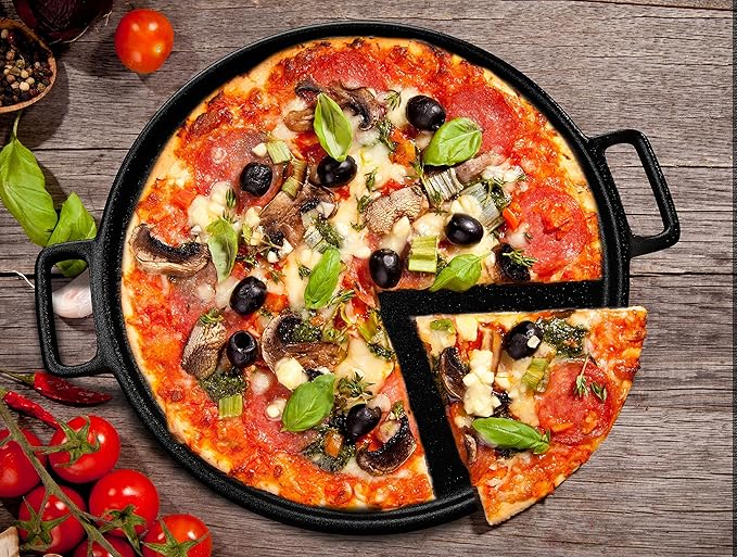 Cast Iron Pizza Pan - 14-Inch Baking Pan for Oven, Stovetop, Grill, or Campfires - Durable, Even-Heating, Versatile Cast Iron Griddle by Home-Complete