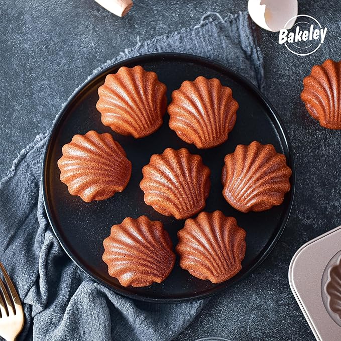 Madeleine Mold Cake Pan, 9-Cavity Non-Stick Spherical Shell Madeline Bakeware for Oven Baking (Champagne Gold)