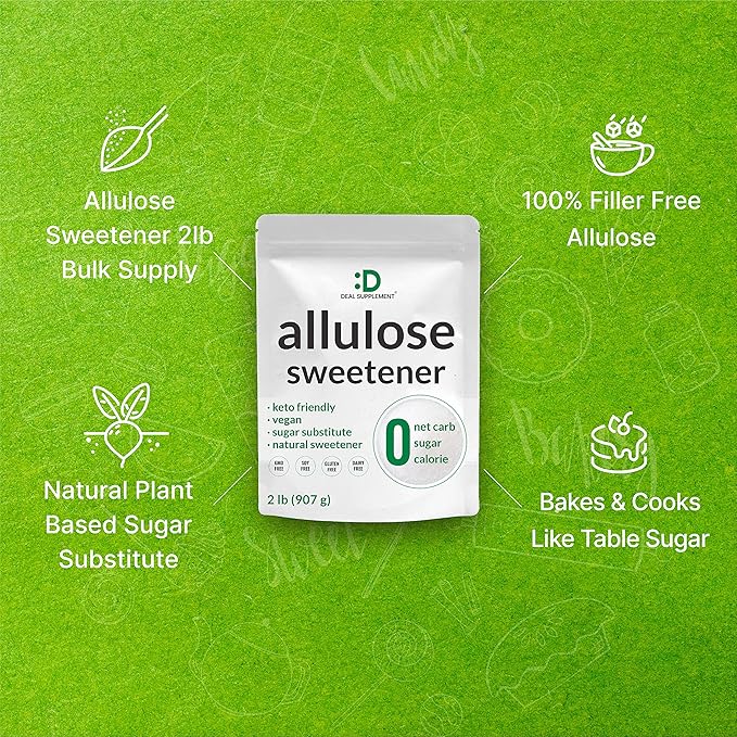 Allulose Sweetener 2 Pounds – Natural Sugar Subsitutes, No Aftertaste - Keto Friendly, Vegan, Zero Net Carb, Zero Calorie, Great for Cooking & Baking