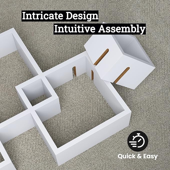 Greenco 4 Cube Intersecting Shelves, Easy-to-Assemble Floating Wall Mount Shelves for Bedrooms and Living Rooms, Natural Finish