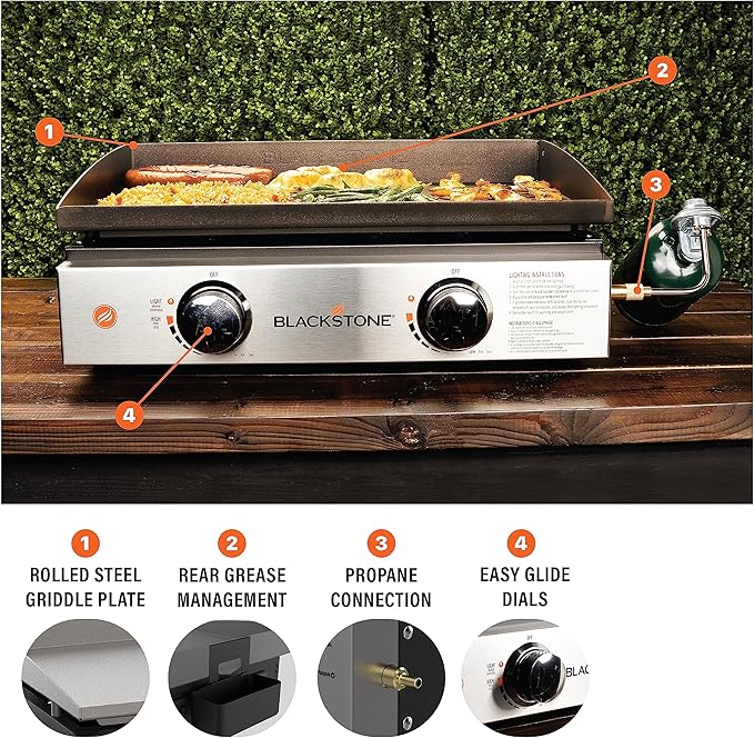 Blackstone 1666 22” Omnivore Original Tabletop Griddle with Hard Cover, Powder Coated Steel, Black