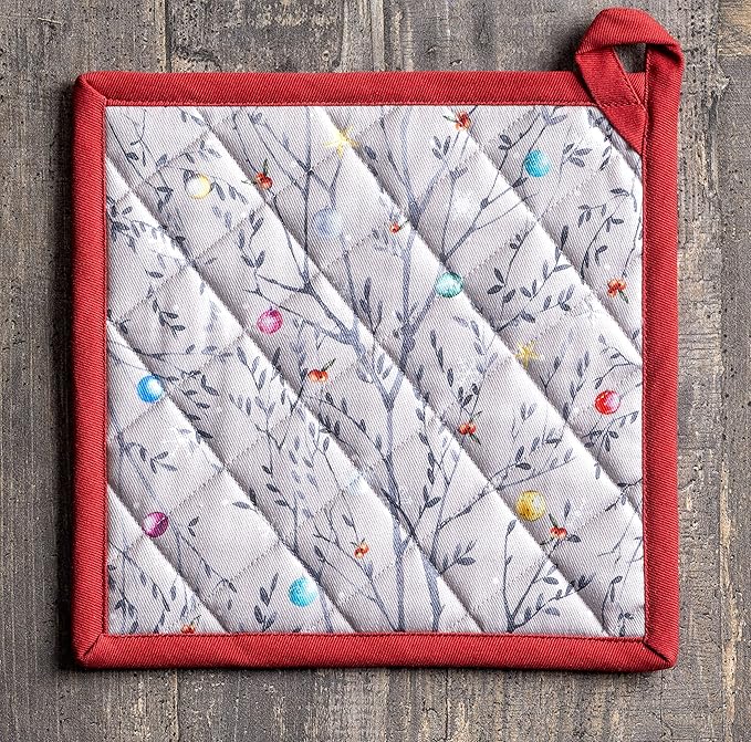 Maison d' Hermine Pot Holders 100% Cotton Heat Resistant Potholders 8" x 8" Hot Pads with Loop BBQ, Cooking, Baking, Grilling, Kitchen, Handling Hot Pans (Pack of 1, Fairy Christmas)