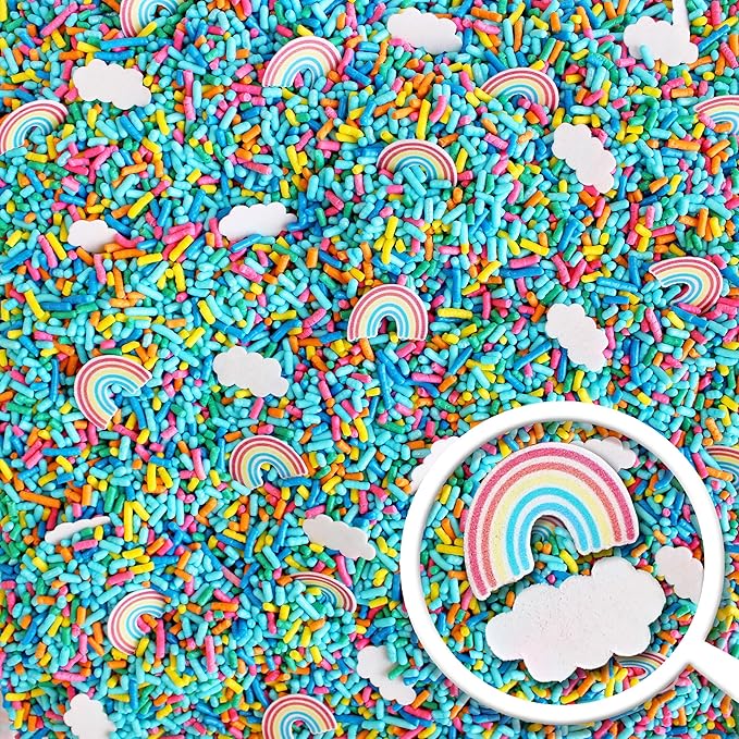 Sprinkle Pop You're My Rainbow Sprinkle Mix| Rainbow Sprinkles Heavy on Blue Jimmies with ~10 Rainbow and Clouds Wafer Papers| Birthday Sprinkles Made in USA for Decorating Cake Cupcakes Cookie, 2oz